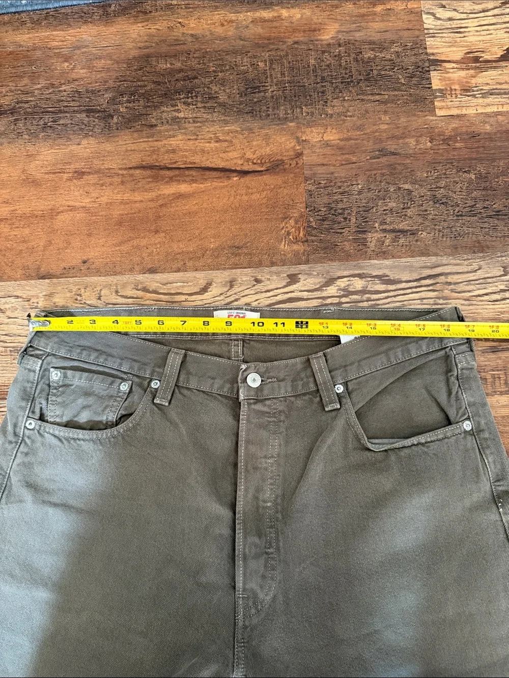 Levi's 501 Men's Straight Jeans in Olive - stain on rear